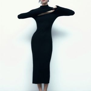 Zara cut out black long sleeve knit dress